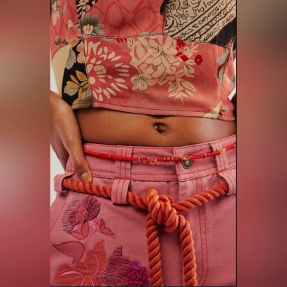 NWT Anthropologie,  Rhodes Belly Chain Necklace Beaded Boho Festival‎  Red Wood